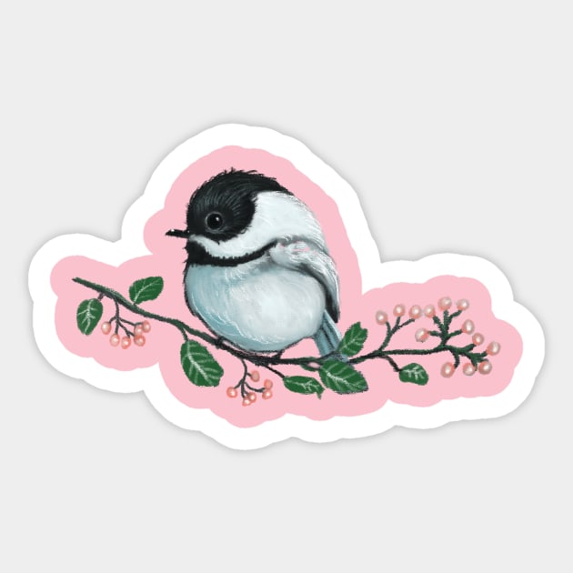 Black capped Chickadee Sticker by Artofokan